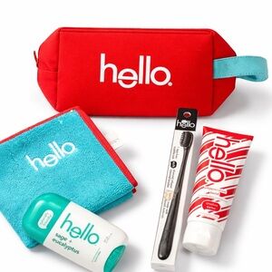 HELLO by Target Red Canvas Zippered Travel Toiletry Cosmetic Bag NWT